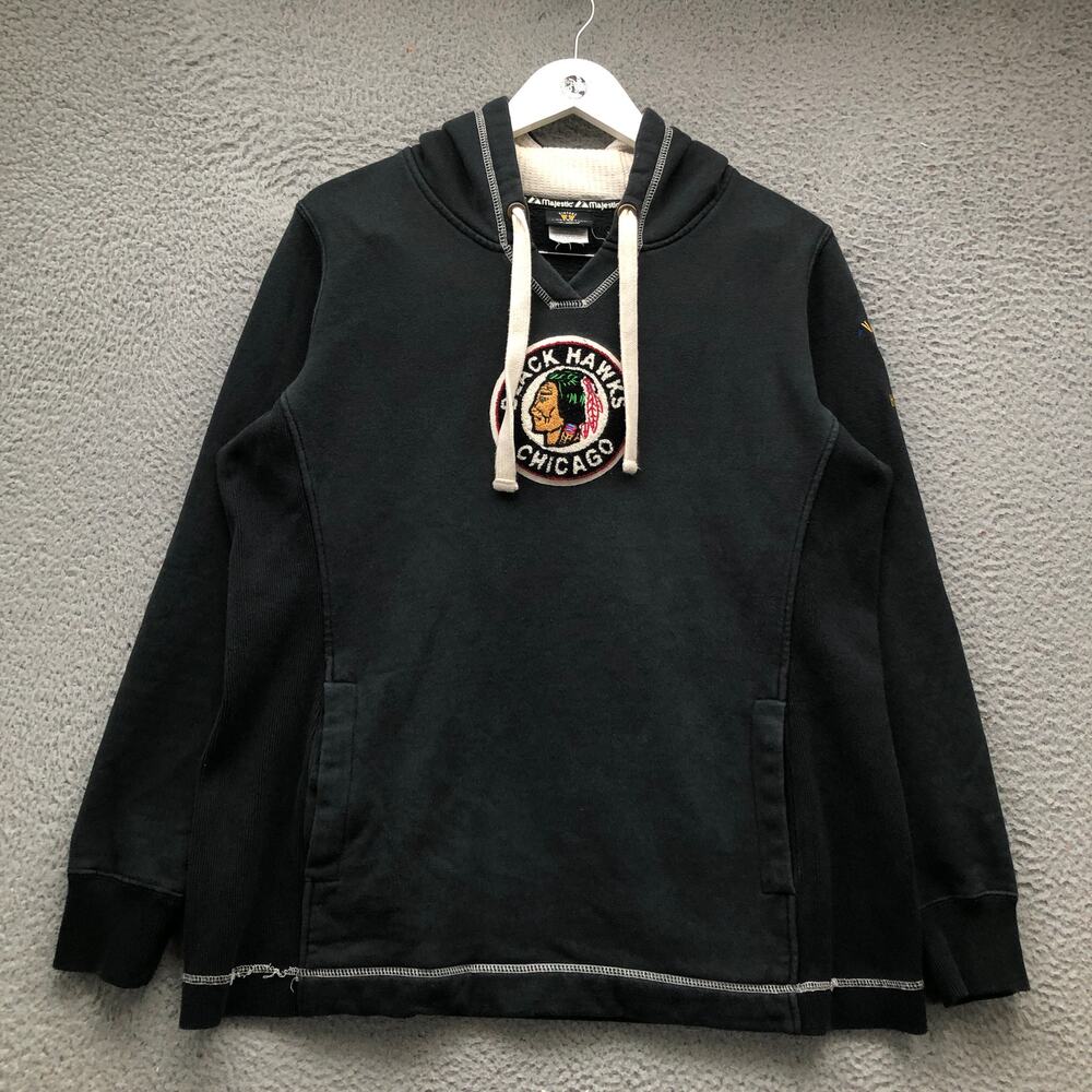 Chicago Black Hawks NHL Vintage Sweatshirt Hoodie Women's XL Embroidered Black